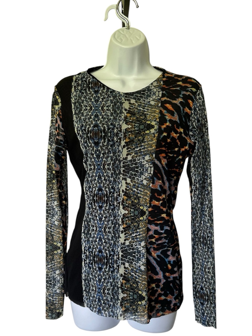 Petit Pois Multicolor Animal Print Top Double Layer Mesh Long Sleeve Excellent M
